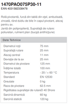 Încarcă imaginea în vizualizatorul Galerie, Roata pivotanta , fixare pe bolt , cale de rulare din cauciuc poliuretanic, D 75 mm