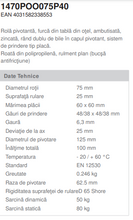 Încarcă imaginea în vizualizatorul Galerie, Roata pivotanta , fixare pe placa , calea de rulare din cauciuc poliuretanic , D 75 mm