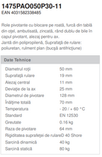 Încarcă imaginea în vizualizatorul Galerie, Roata pivotanta cu frana, fixare pe bolt , cale de rulare din cauciuc poliuretanic, D 50 mm