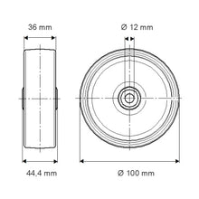 Încarcă imaginea în vizualizatorul Galerie, Roata pivotanta cu blocare totala , fixare pe placa, calea de rulare din poliamida duratech D100 mm