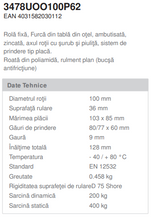 Încarcă imaginea în vizualizatorul Galerie, Roata FIXA , fixare pe placa , rola din poliamida duratech , D100 mm
