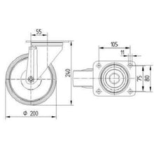 Încarcă imaginea în vizualizatorul Galerie, Roata PIVOTANTA , fixare pe placa , cale de rulare CAUCIUC , D 200 mm
