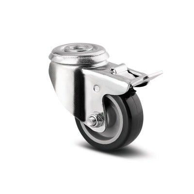 Roata pivotanta cu frana, fixare pe bolt , cale de rulare din cauciuc poliuretanic, D 50 mm
