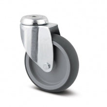 Încarcă imaginea în vizualizatorul Galerie, Roata pivotanta - fixare pe bolt , calea de rulare din cauciuc termoplastic gri , D 75 mm
