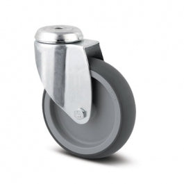Roata pivotanta - fixare pe bolt , calea de rulare din cauciuc termoplastic gri , D 75 mm