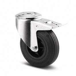 Roata pivotanta cu frana , fixare pe bolt , cale de rulare din cauciuc , D 80 mm