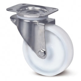 Roata pivotanta , fixare pe placa din INOX  , rola din poliamida duratech D100 mm