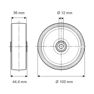 Roata pivotanta cu blocare totala , fixare pe placa, calea de rulare din poliamida duratech D100 mm